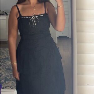 Lush Black Midi Dress with White Trim